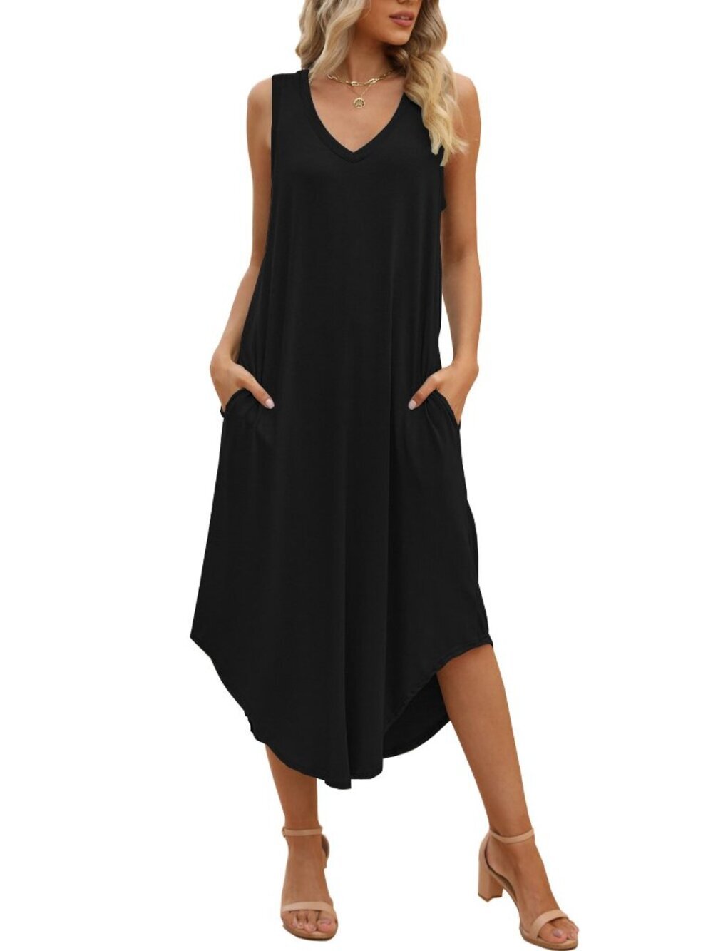 🆕 Women's Summer Dress Sleeveless Maxi Dresses Casual V Neck Loose Midi
